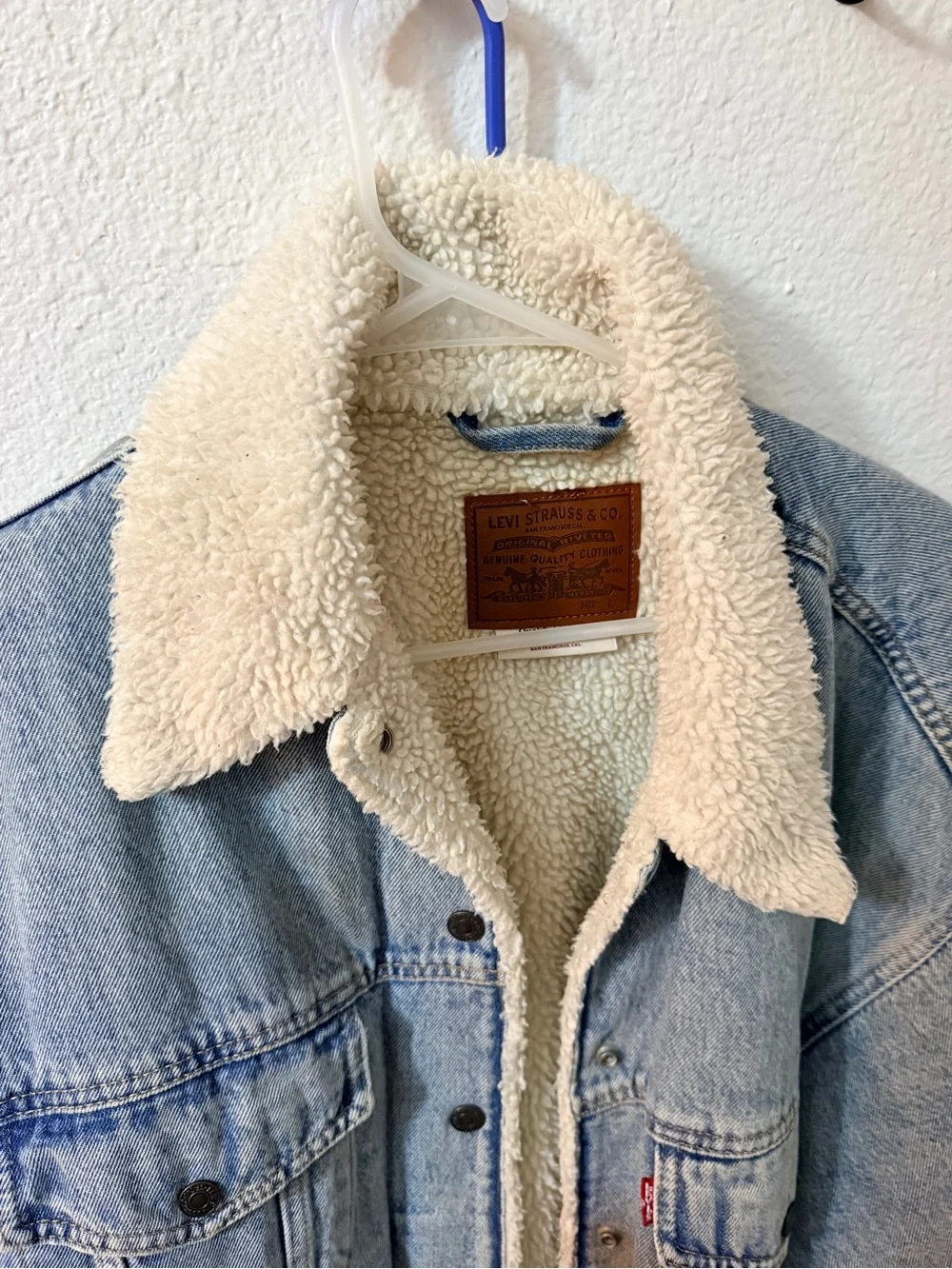Levi's Light Blue Denim Sherpa Jacket with Cream Lining